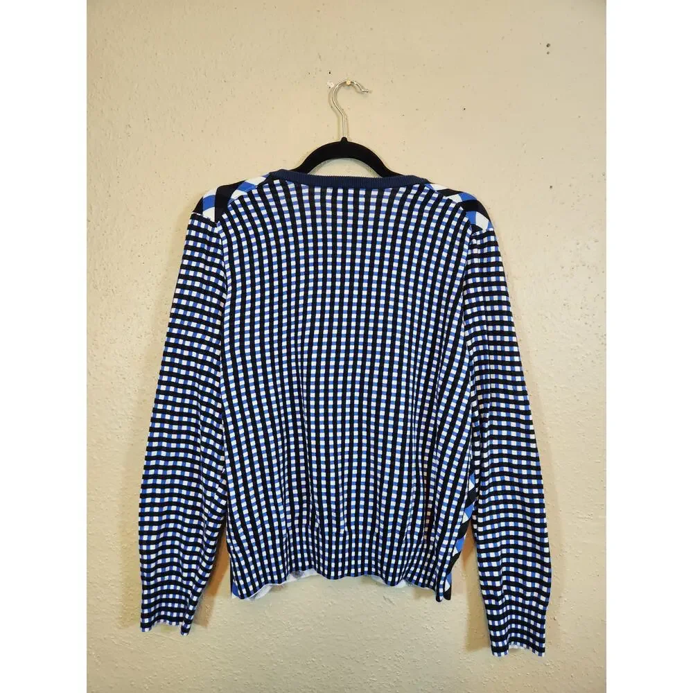 Lands' End Women's Multicolor Criss Cross Check Button‎ Front Cardigan Size XL